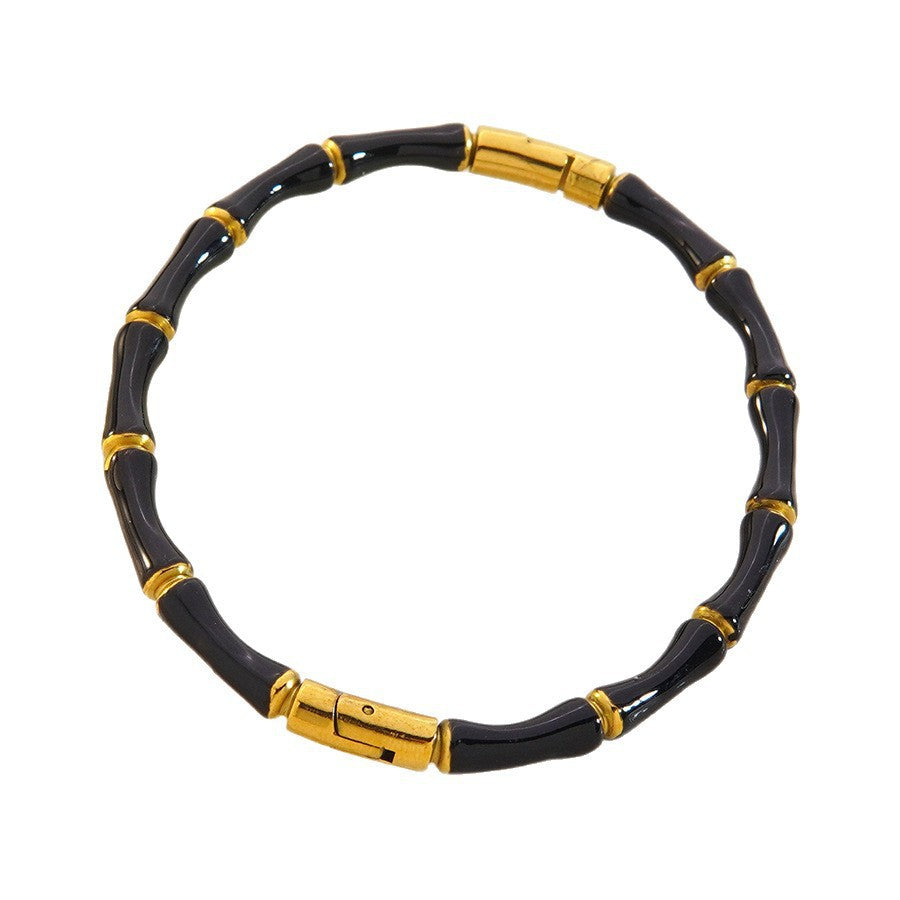 Fashion Casual Drip Oil 18K Gold Plated Bamboo Stainless Steel Bracelet