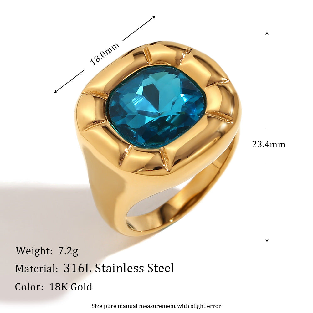 Vintage Fashion Floral Geometric Square Zirconia Necklace for Women Stainless Steel with 18K Gold Plating