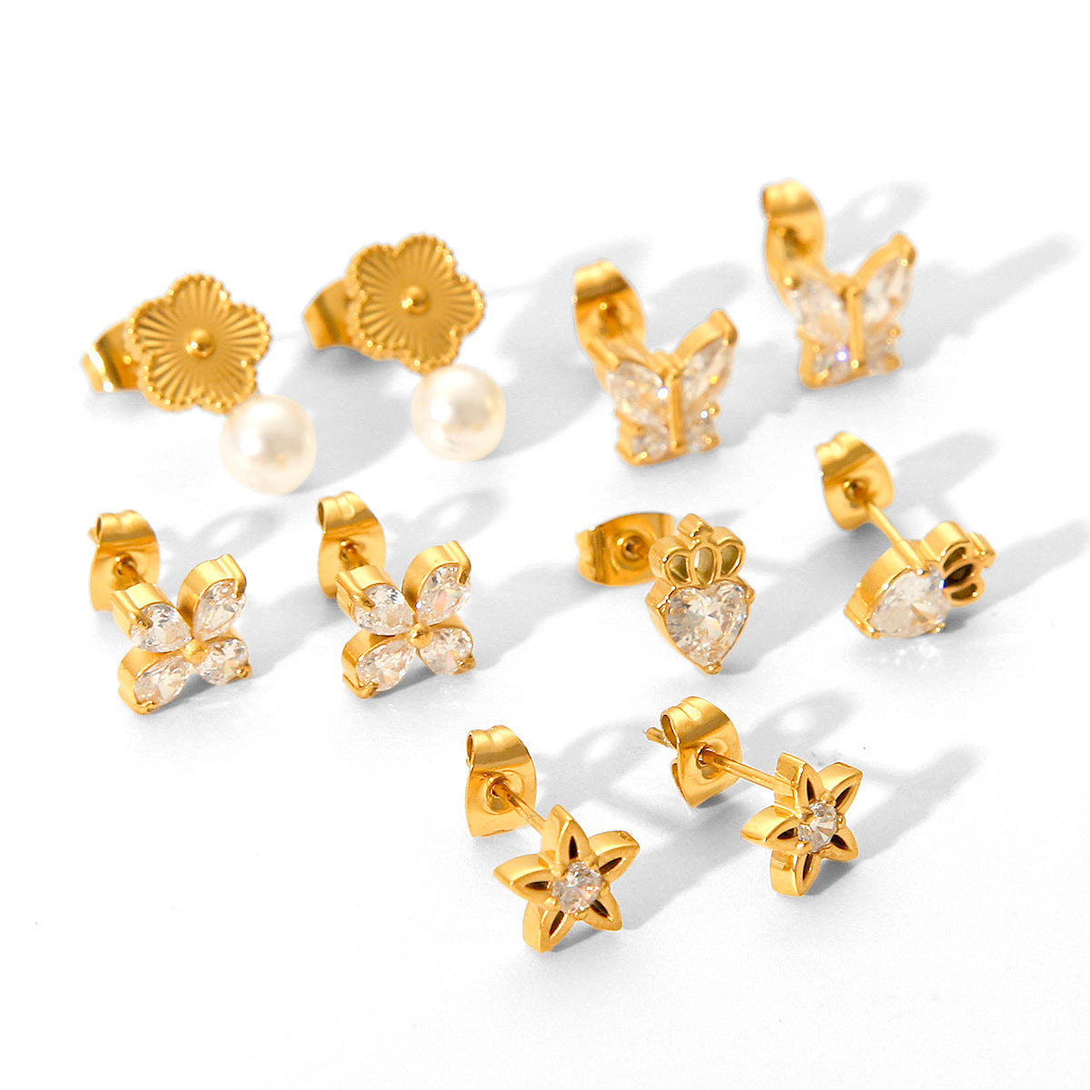 Minimalist Butterfly Star Pearl Earrings in Stainless Steel with Plated Finish