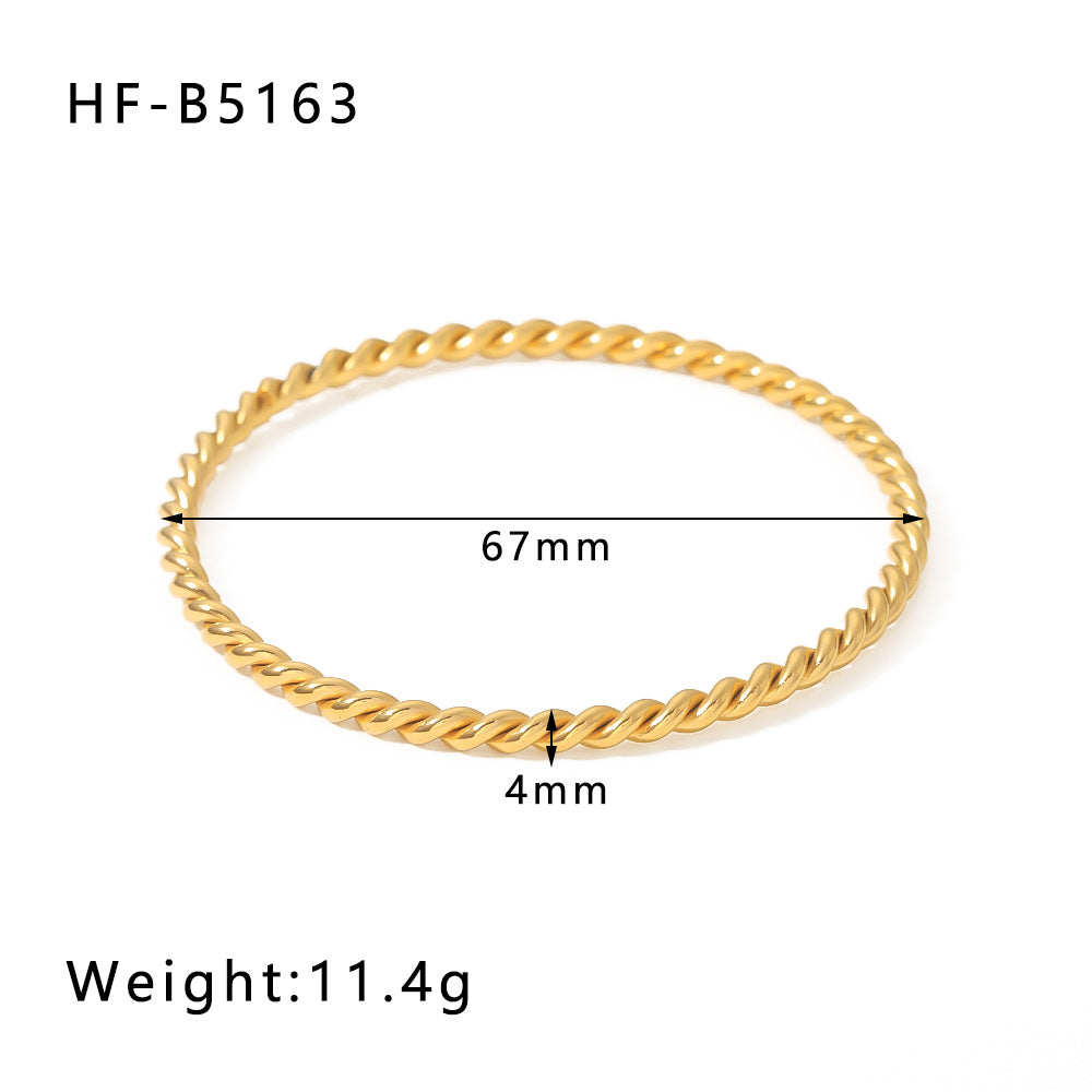 Minimalist Classic Twisted Rope Stainless Steel Bracelet for Women with 18K Gold Plating, Hypoallergenic and Fade-Resistant