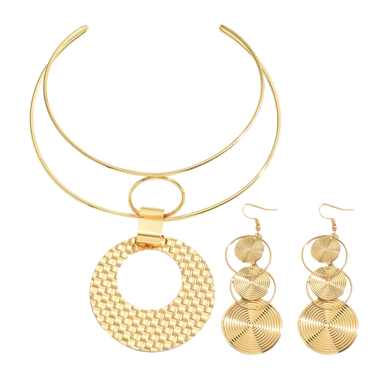 Set Collana con Ciondolo Geometrico Minimalista e Orecchini da Donna in Lega con Finitura Galvanizzata