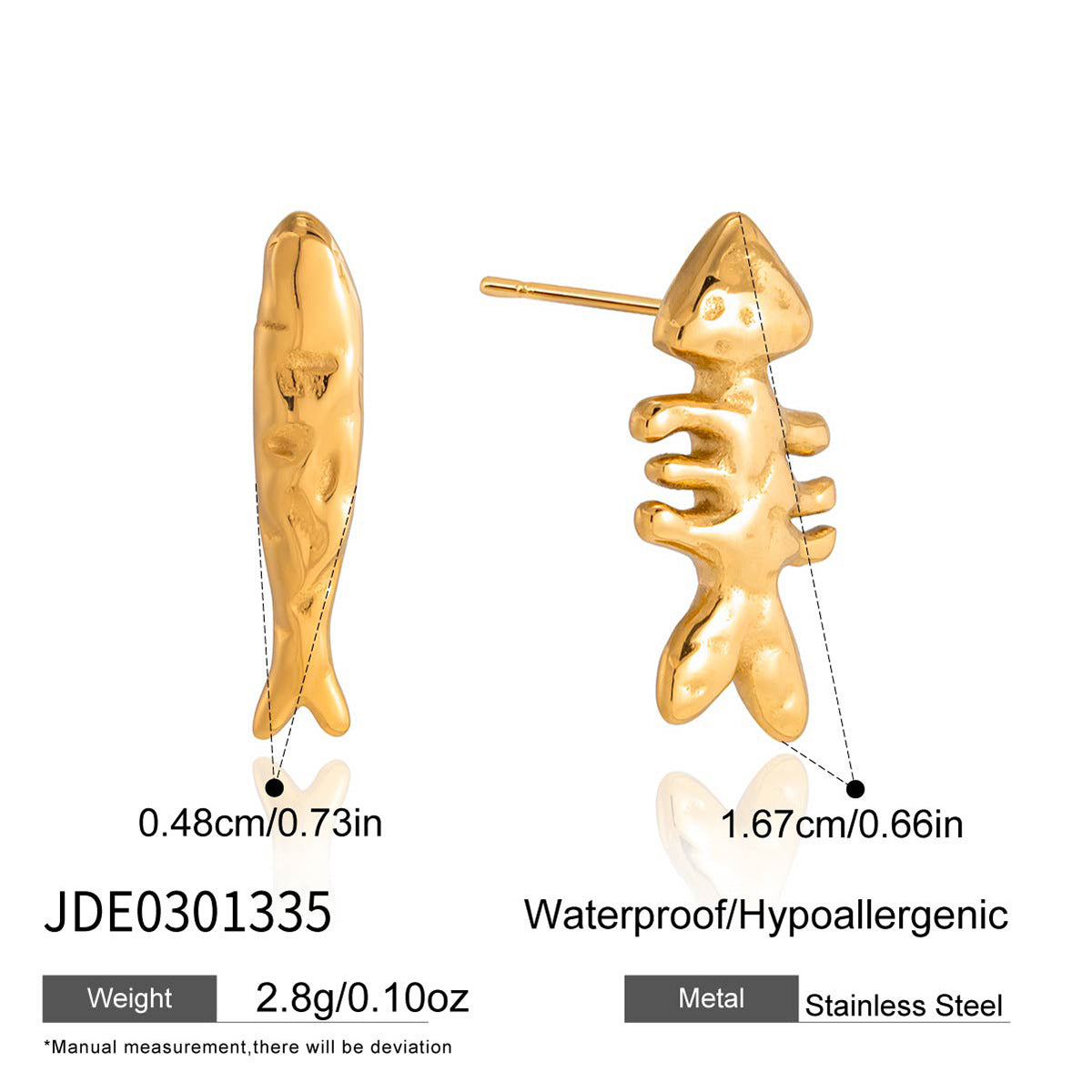 Luxury Casual Geometric Fish 18K Gold Plated Stainless Steel Earrings for Women