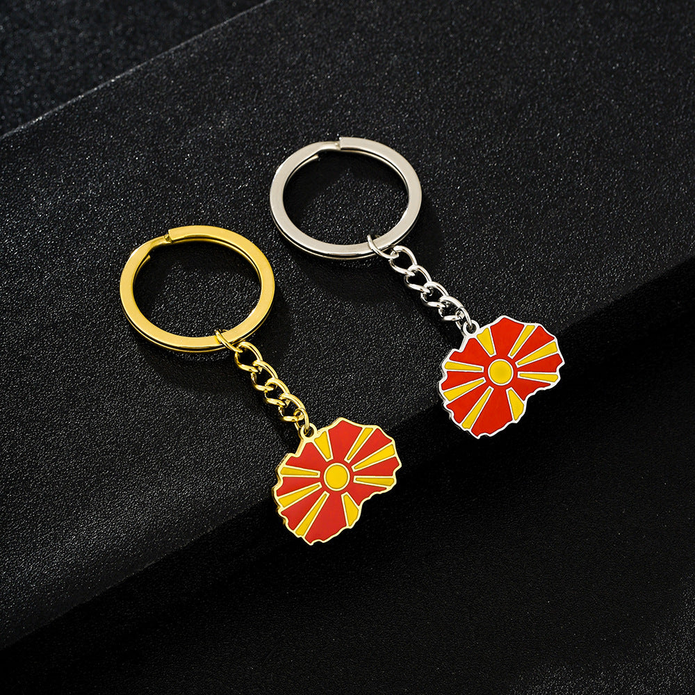 Portachiavi vintage macedone con ciondolo per uomo e donna, accessorio di moda in acciaio inossidabile