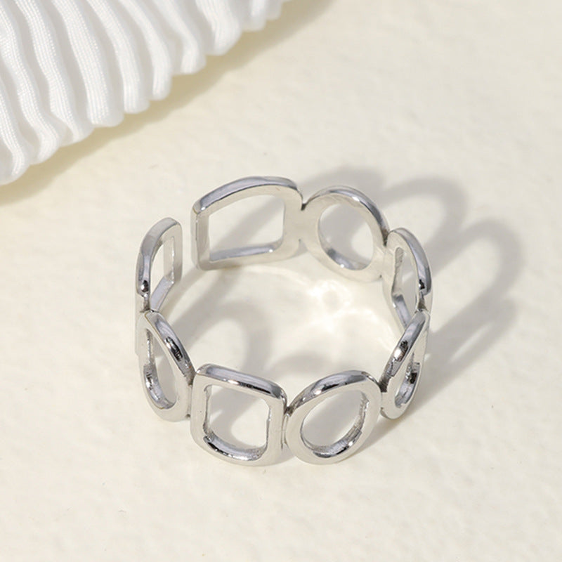Minimalist Geometric Round Square Titanium Steel Plated Open Ring for Women