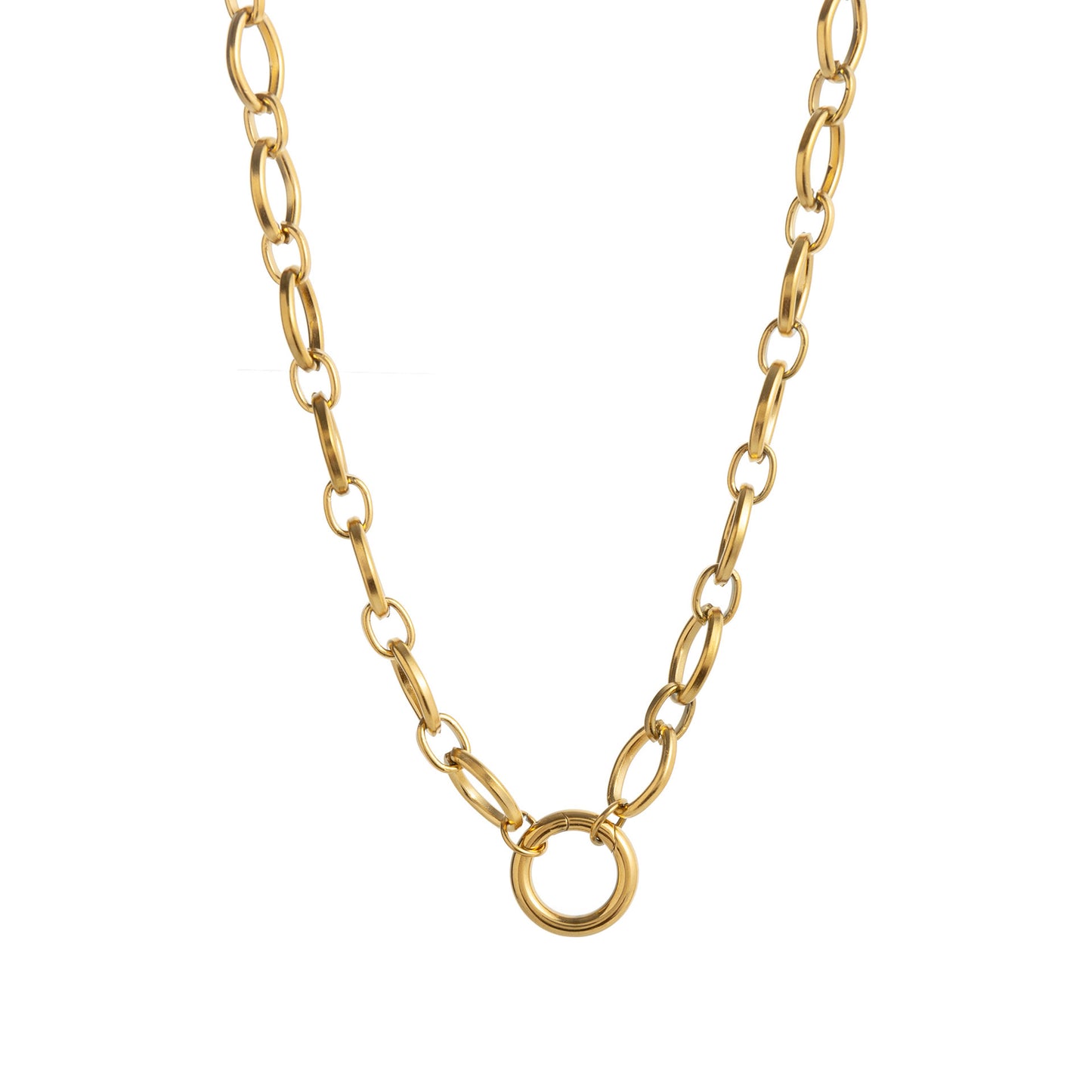 Elegant Geometric 18K Gold Plated Titanium Steel Snake Chain Necklace for Women DIY Charm Bar