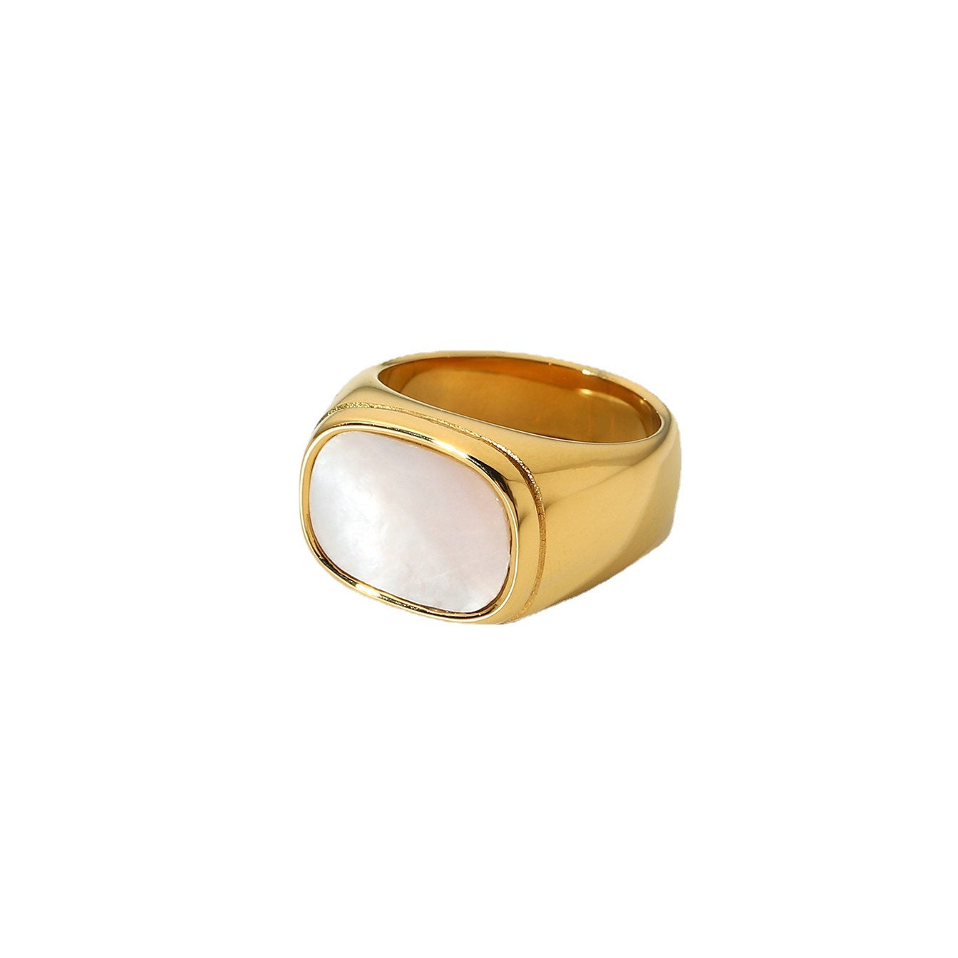 Minimalist Rectangular White Wedding Ring in Stainless Steel with 18K Gold Vacuum Plating for Women