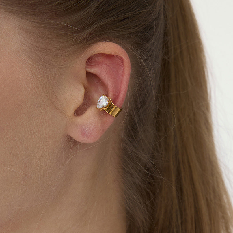 Pendientes de clip de acero inoxidable geométricos de cuatro lados con acabado chapado para mujer, joyas de lujo para la oreja