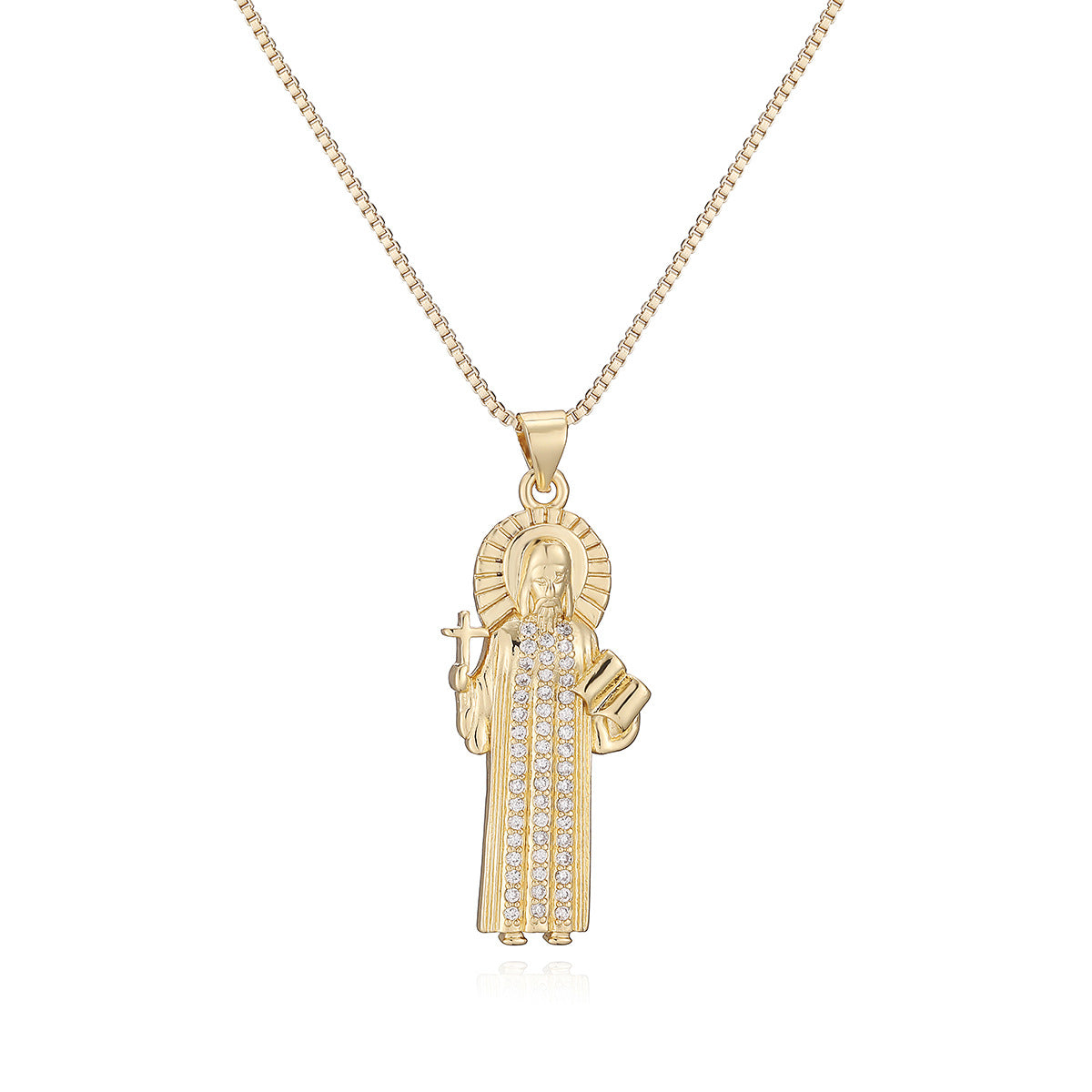 Minimalist 18K Gold Plated Brass Geometric Cubic Zirconia Inlay Pendant Necklace for Women