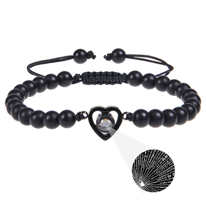 I Love You Projection Crystal Agate Bracelet Unisex Round Letter Charm