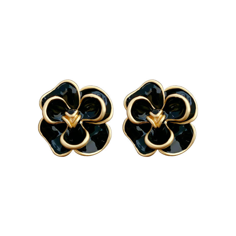 Chic French Vintage Floral and Geometric Earrings with Pearl Inlay in 925 Sterling Silver for Women