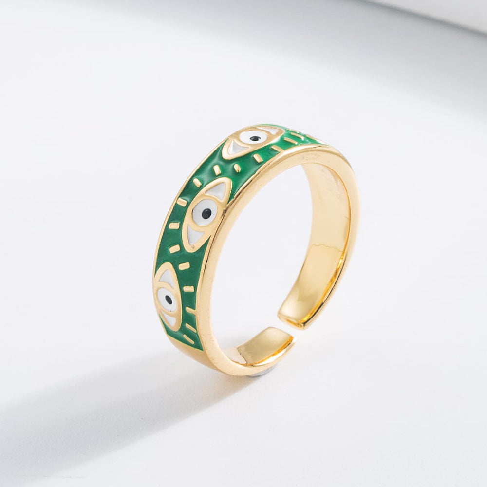 Anello aperto Occhio di Allah geometrico alla moda per donna con finitura smaltata in cinque colori e pavé di microzirconi