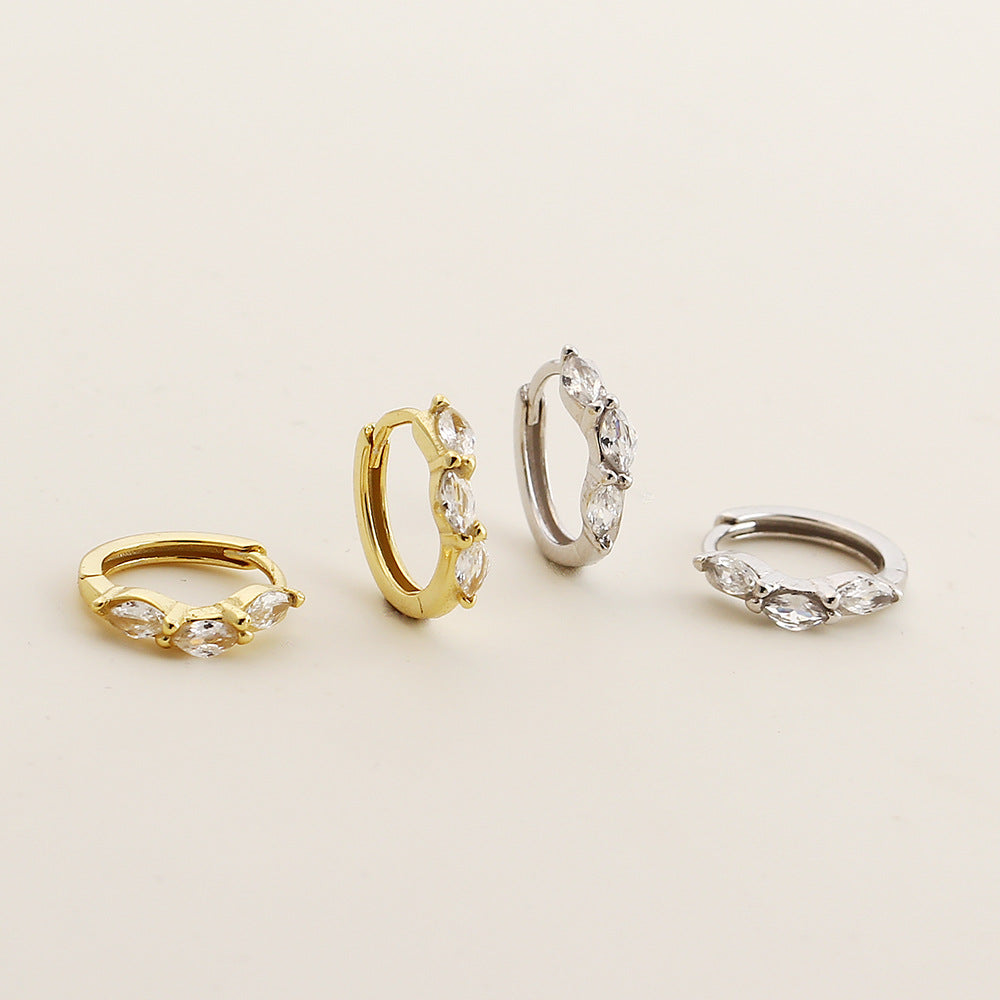 Modernos pendientes trepadores geométricos de plata de ley S925 con circonitas marquesa para mujer