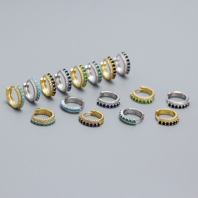 Pendientes trepadores geométricos de plata de ley S925 con circonitas y doble fila de incrustaciones de colores mezclados para mujer