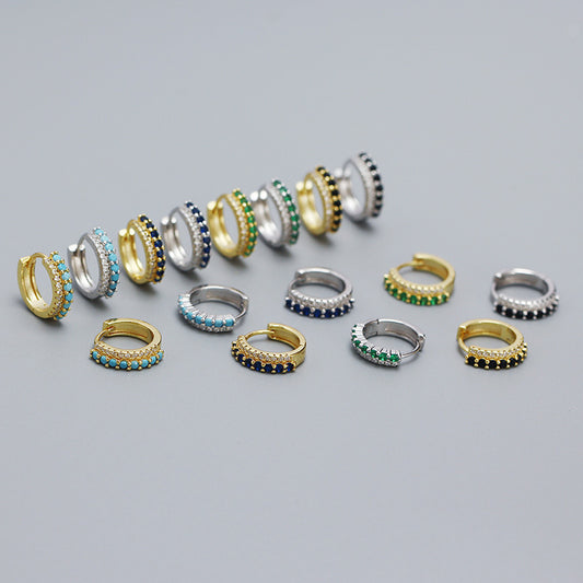 Pendientes trepadores geométricos de plata de ley S925 con circonitas y doble fila de incrustaciones de colores mezclados para mujer