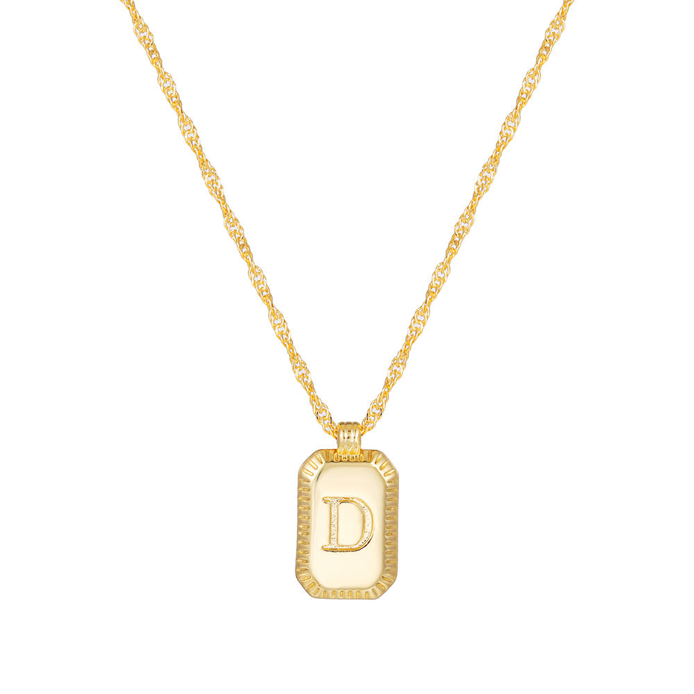 Sweet Gold Plated Brass Letter Geometric Titanium Steel Pendant Necklace for Women