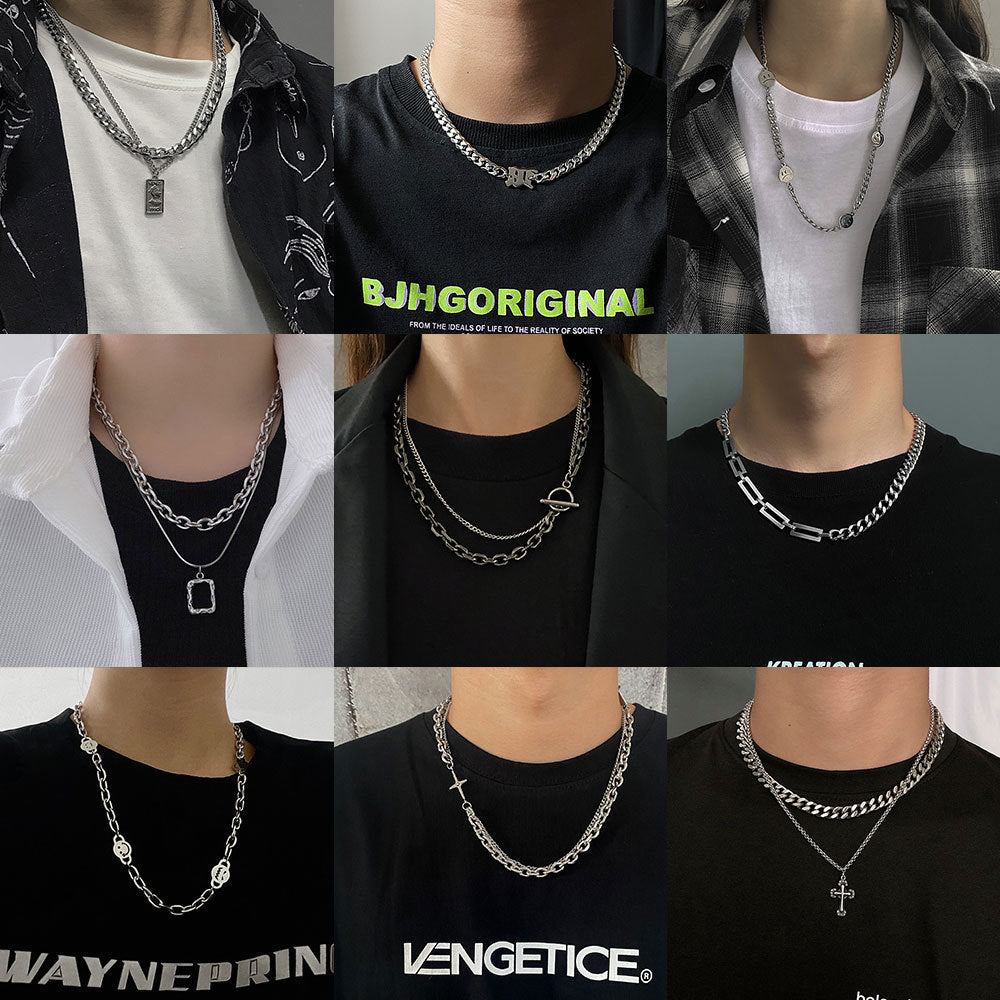 Collar Minimalista de Doble Capa con Cadena de Serpiente, Geométrico, de Acero de Titanio, Bañado, Unisex