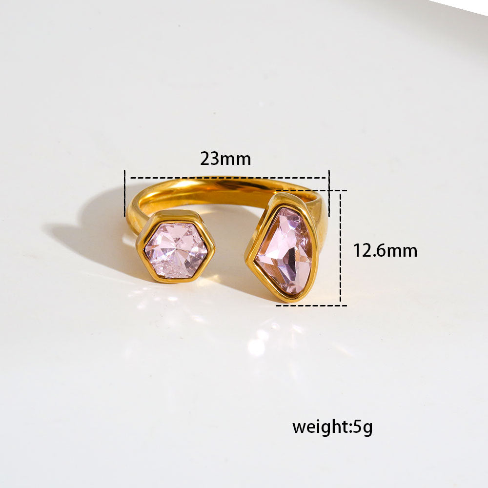 Anello regolabile in acciaio al titanio placcato oro 18 carati vintage con zircone a goccia da uomo e da donna