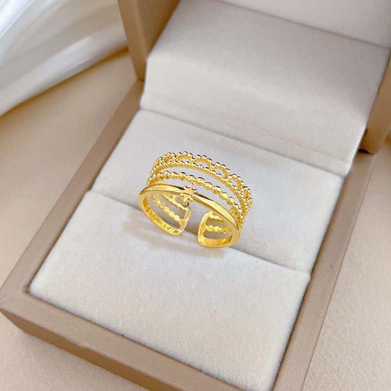 Minimalist Sweet Gold Plated Brass Crown Ring Adjustable Open Ring for Women