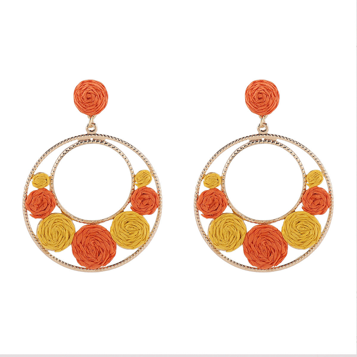 Pendientes de rafia con diseño geométrico y base de aleación para mujer, joyería artesanal llamativa