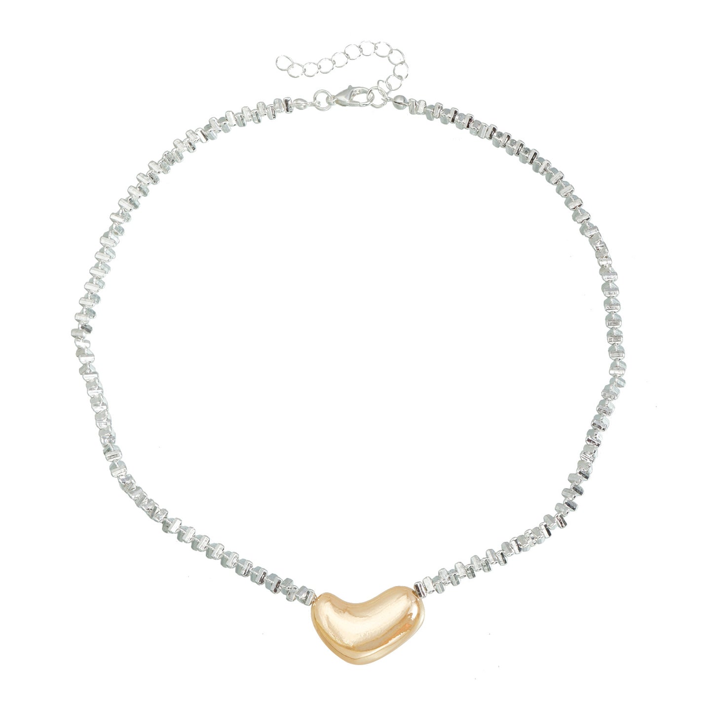 Vintage Two-Tone Alloy Heart Geometric Beaded Necklace for Women