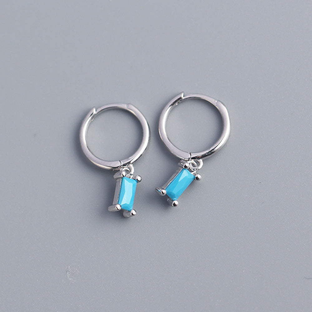 Minimalist 925 Sterling Silver Rectangle Geometric Inlaid Cubic Zirconia Hoop Earrings