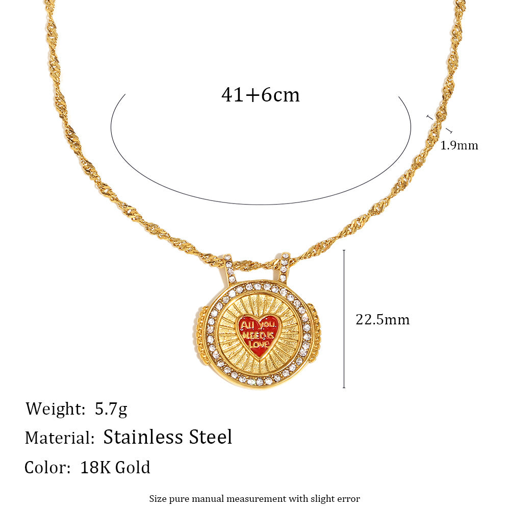 Set di Collana con Ciondolo a Cuore Rosso in Zirconi e Acciaio Inossidabile Placcato Oro 18K Stile Vintage per Donne con Orecchini e Bracciale