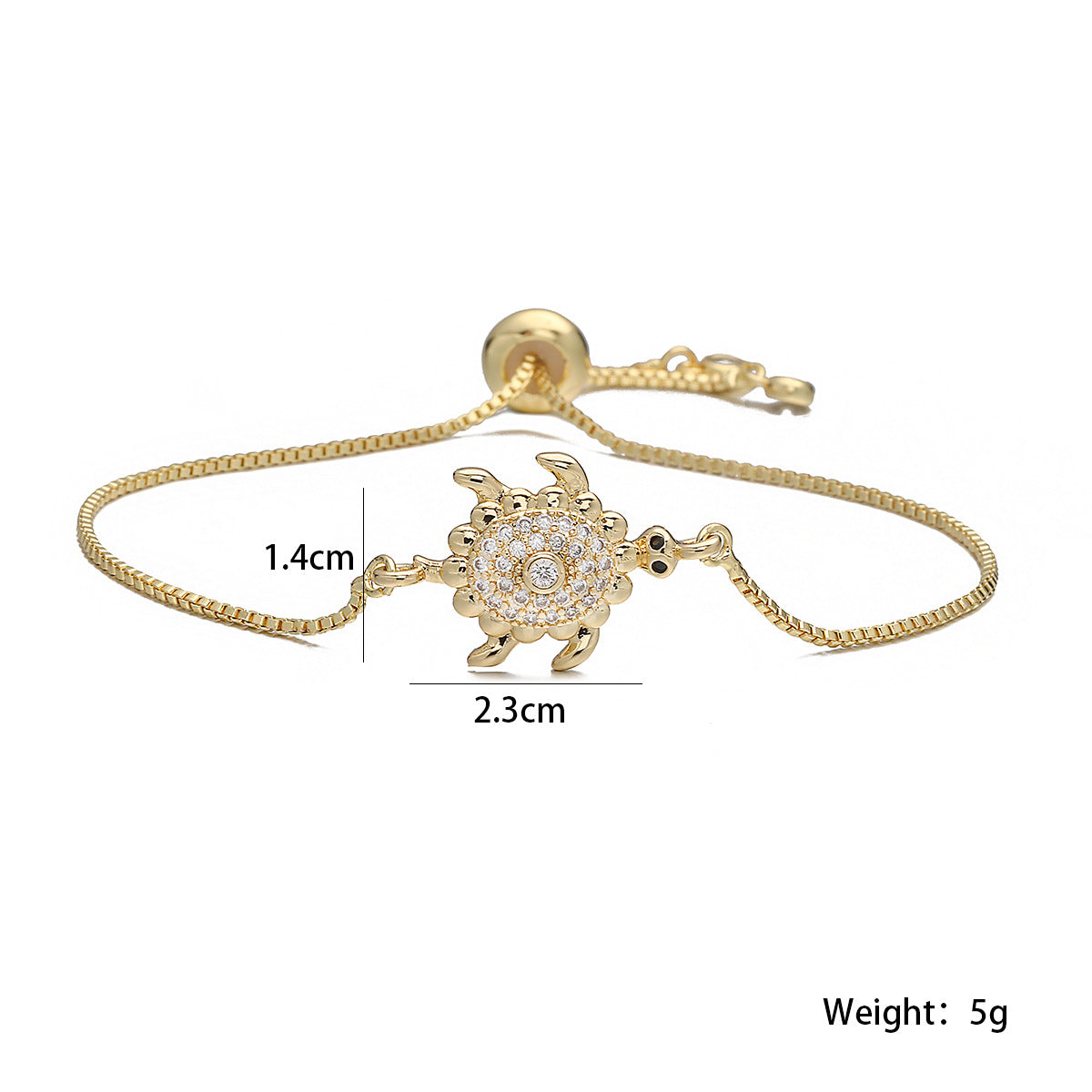 Vintage Luxury Geometric Animal Micro-Inlaid Cubic Zirconia Brass Turtle Bracelet for Women