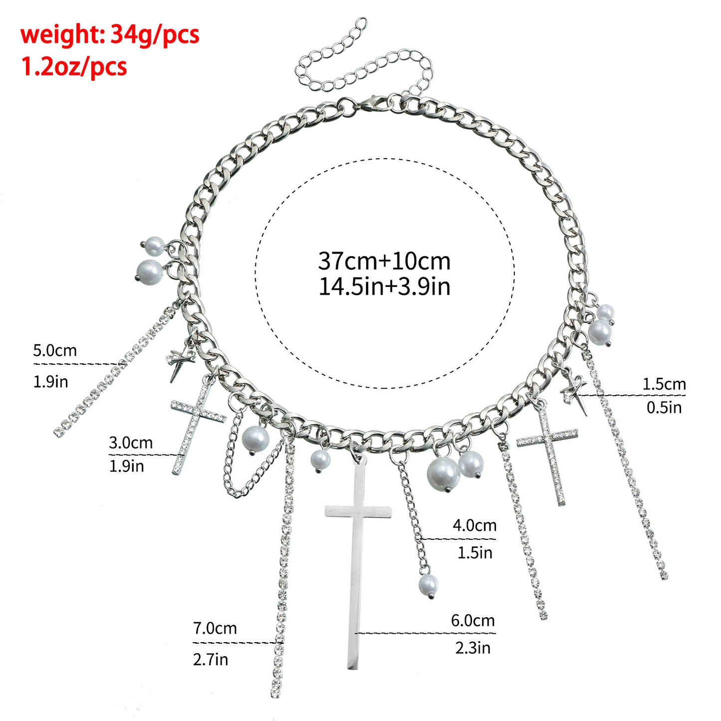Fashionable Tassel Cross Pendant Necklace for Women in Alloy with Plated Finish and Geometric Design
