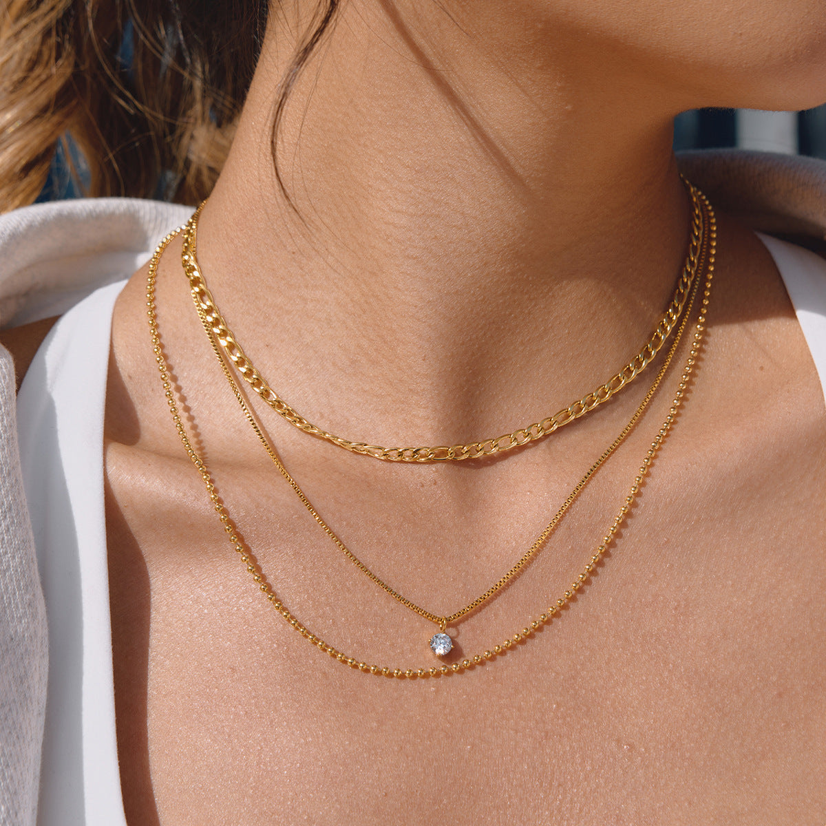 Geometric Stainless Steel PVD Cubic Zirconia Pendant Necklace for Women