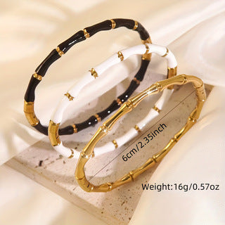 Minimalist 18K Gold Plated Drip Oil Geometric Bamboo Stainless Steel Bracelet