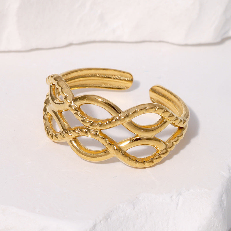 Geometric Plated Stainless Steel Open Ring for Women