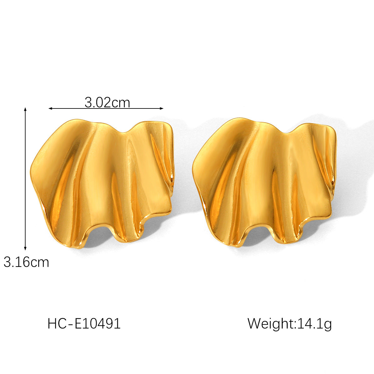 Minimalist Geometric Titanium Steel Stud Earrings for Women with Wavy Texture and Irregular Drop Shape