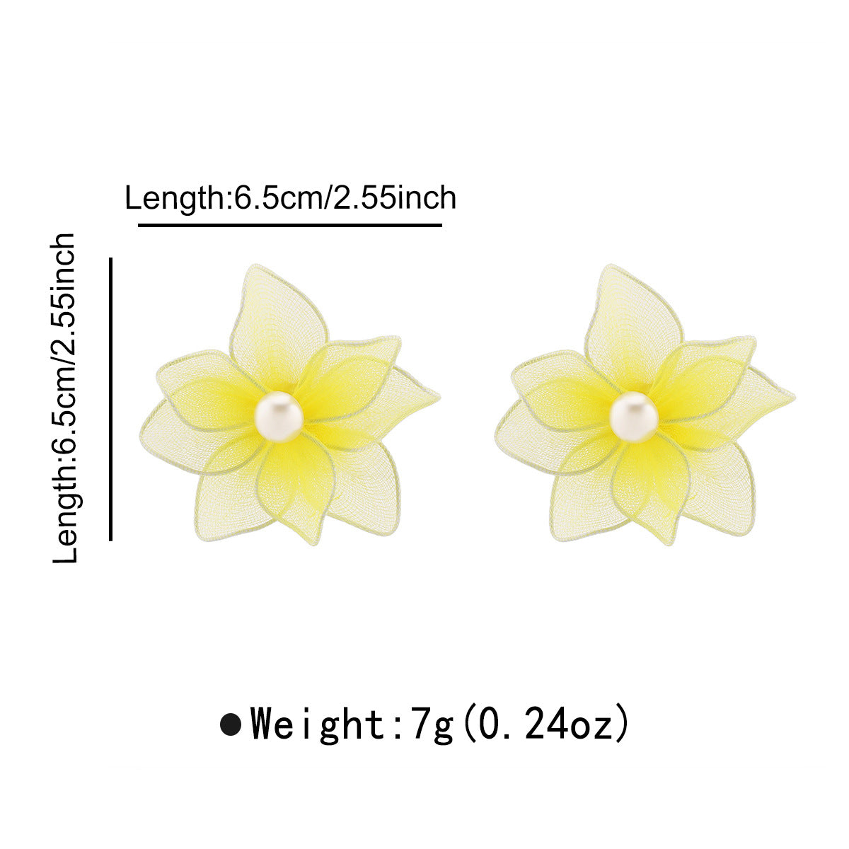 Orecchini a perno dolci floreali con tulle 3D e perle simulate per donna, gioielli casual estivi intessuti a mano