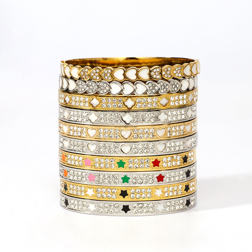 Ins Style Stainless Steel Waterproof Bracelet with Zircon Inlay White Abalone Shell and 18K Gold Plated Finish