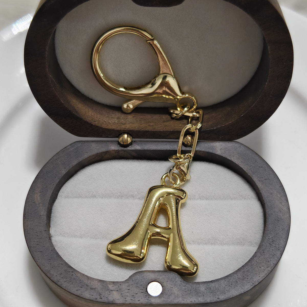 Minimalist 18K Gold Plated Letter Pendant Keychain for Brass