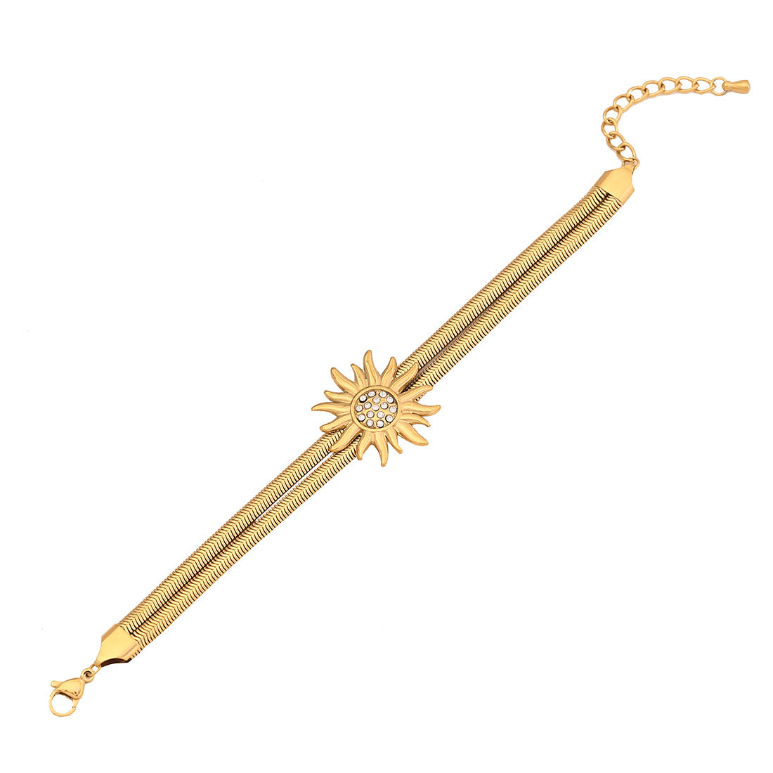 Individualistic Floral Design Stainless Steel Plated Snake Chain Bracelet for Women