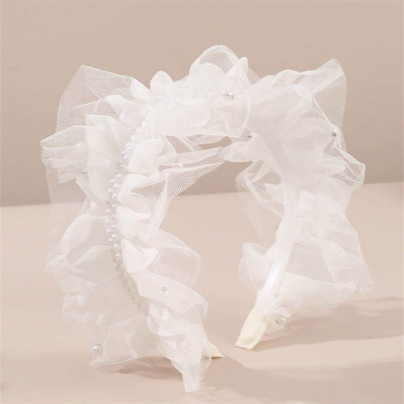 Diadema Minimalista de Tul de Dos Capas con Adornos de Perlas y Diseño Geométrico para Niñas