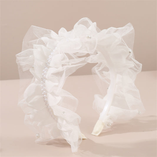 Minimalist Two-Layer Tulle Hairband with Pearl Embellishments and Geometric Design for Kids