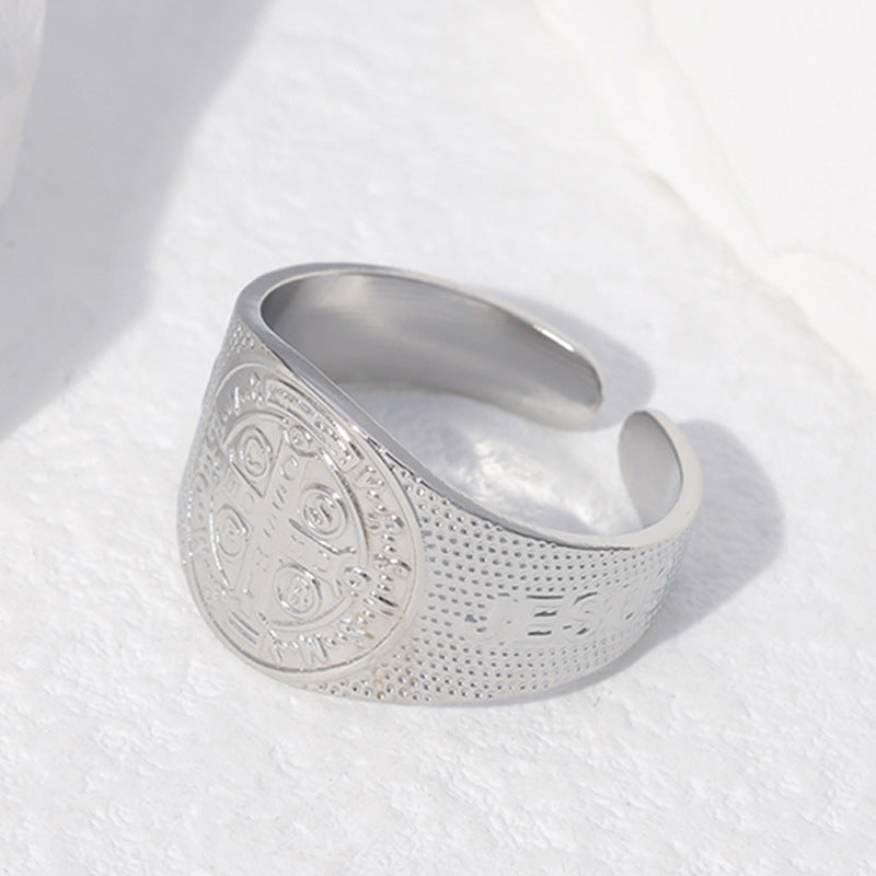Vintage Cross Shape Titanium Steel Adjustable Ring for Men and Women with Plated Finish