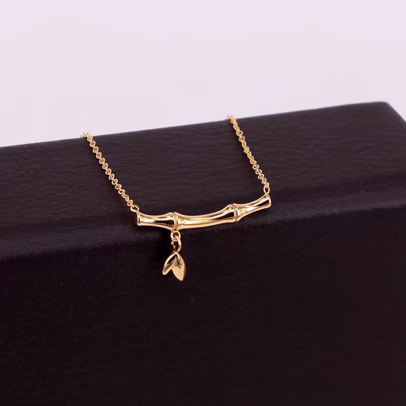 Minimalist Geometric Bamboo Section 18K Gold Plated Titanium Steel Beaded Chain Necklace for Women