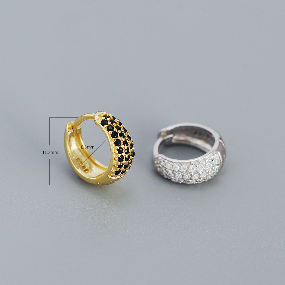 Sweet 925 Sterling Silver Geometric Micro-Inlaid Cubic Zirconia Hoop Earrings