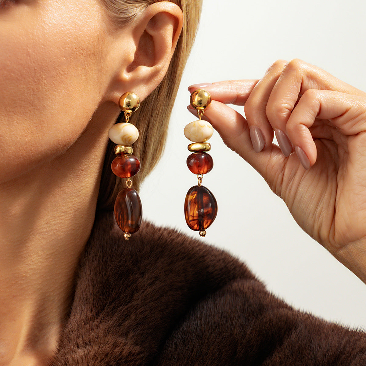 Vintage Bohemian Geometric Oval Gradient Resin Earrings for Women