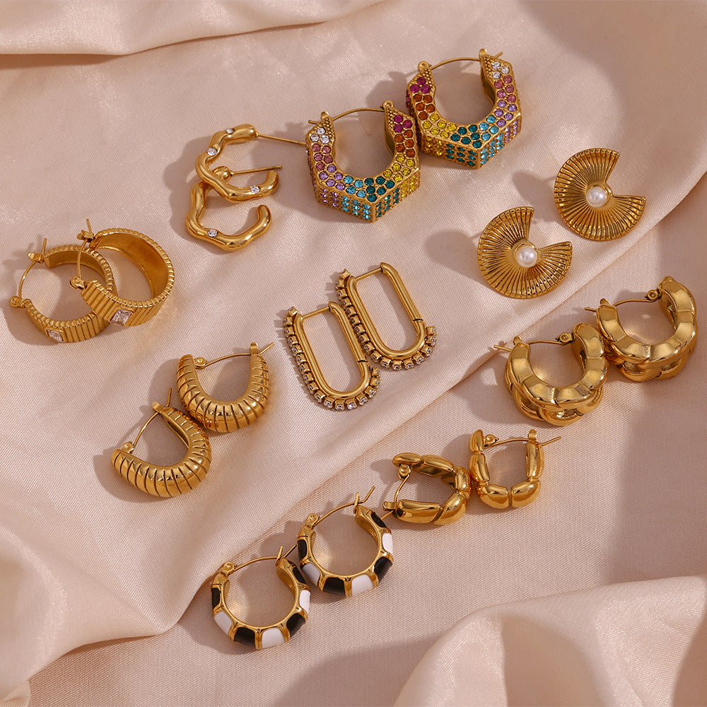 Vintage-Inspired Geometric U-Shaped Titanium Steel Earrings for Women with 18K Gold Plating