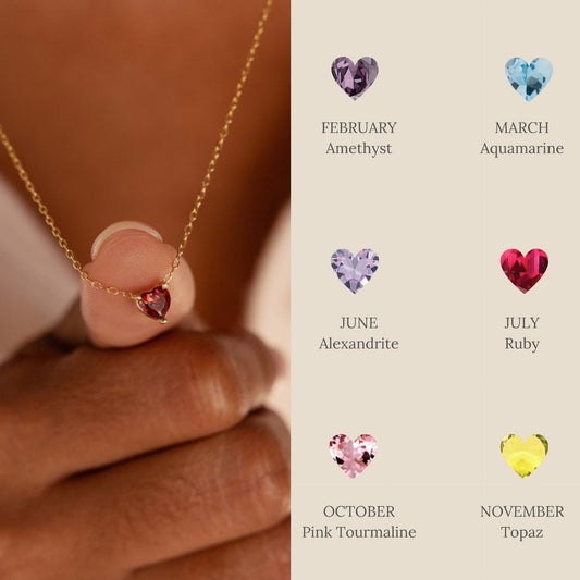 Elegant Titanium Steel Plated Heart Geometric Pendant Necklace with Birthstones