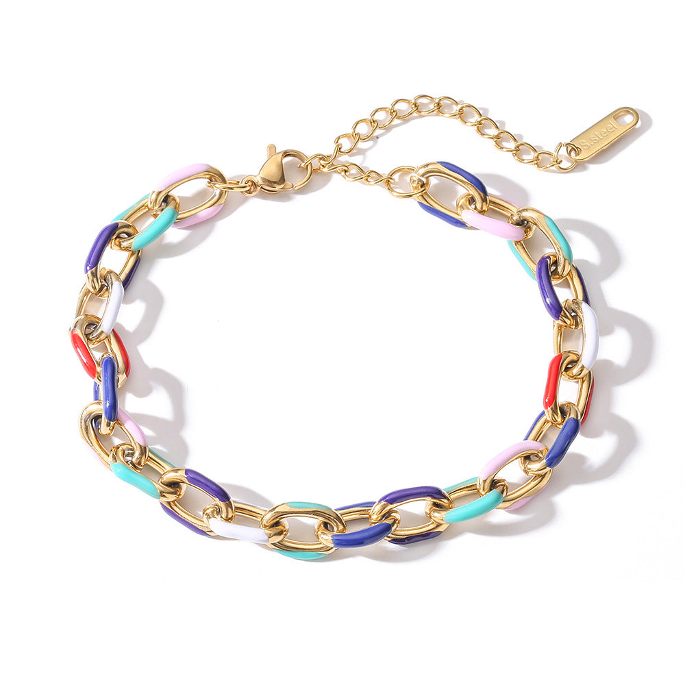 Bracciale a maglie cubane in acciaio al titanio geometrico minimalista da donna con finitura placcata