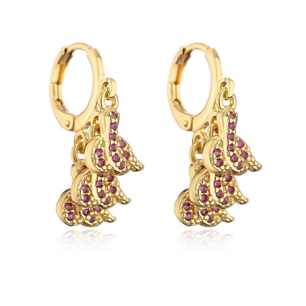 Geometric Snake-Shaped Copper Earrings with Zircon Inlay and 18K Gold Plating for Women