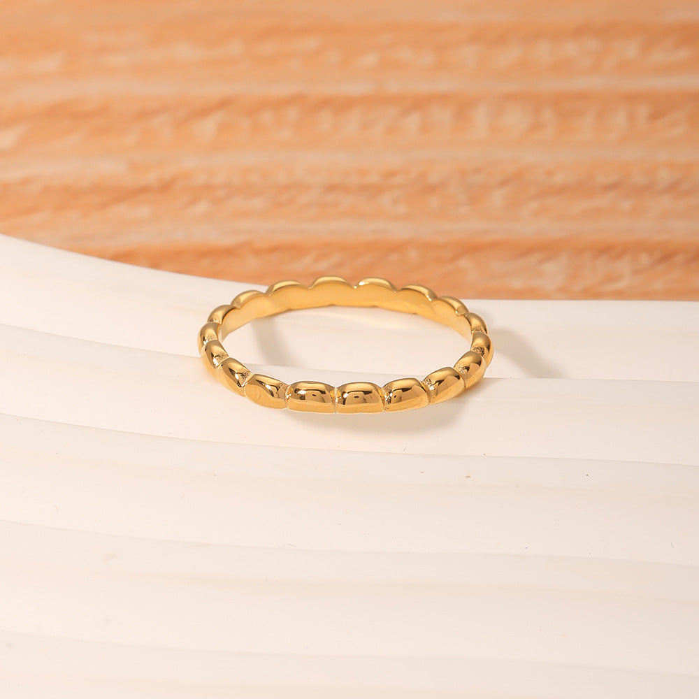 Minimalist Geometric Dot Pattern 18K Gold Plated Stainless Steel Ring for Women