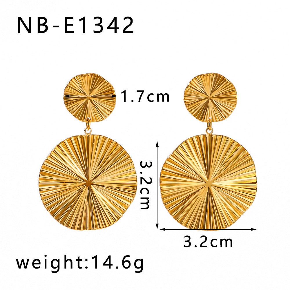 Orecchini Pendenti Minimalisti Geometrici in Acciaio Inossidabile con Placcatura Oro 18K, Design Piegato Rotondo da Donna