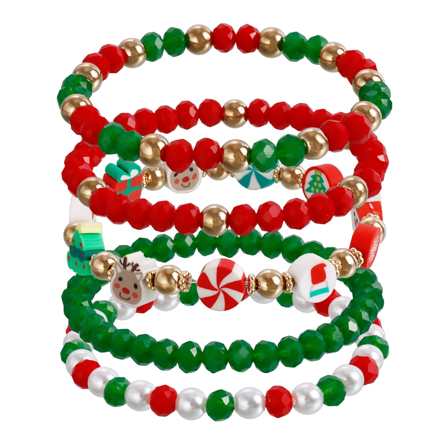 Geometric Style Handmade Polymer Clay Elastic Bracelet for Women with Plated Finish Christmas Gift