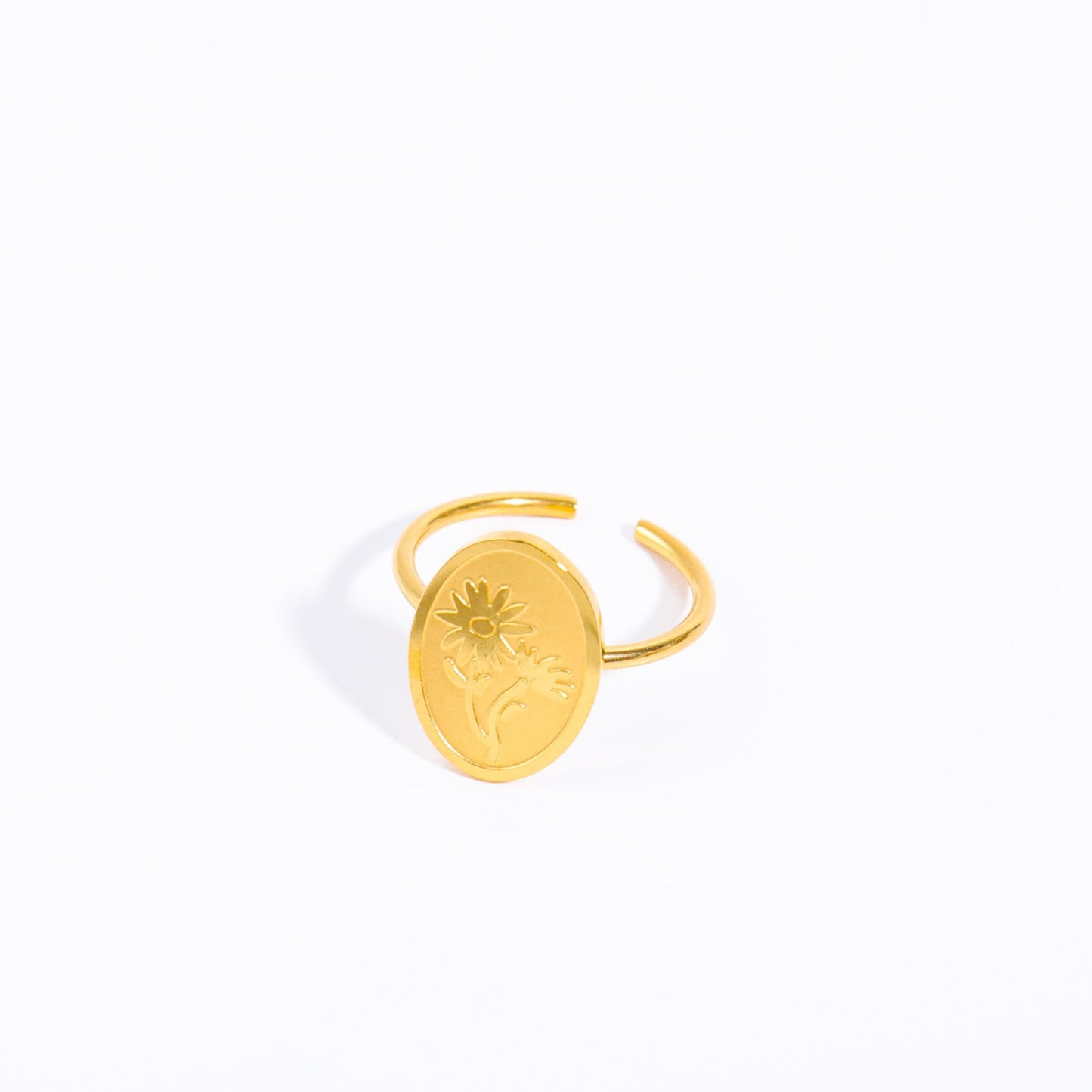 Geometric Stainless Steel Titanium Steel Open Ring with Zircon Birthstone Accents Plated in 18K Gold for Women